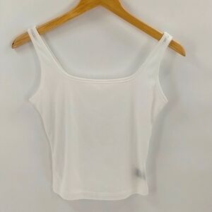 DAZY crop top tank white ribbed size large stretch tiny flower design DAZY top